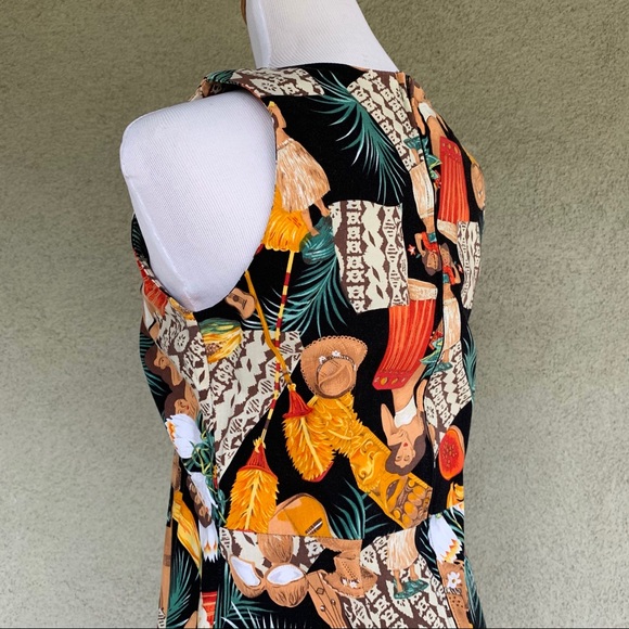 🌺 80s Hawaiian Rayon Dress Hula Tapa Ukulele Tiki - Picture 8 of 12